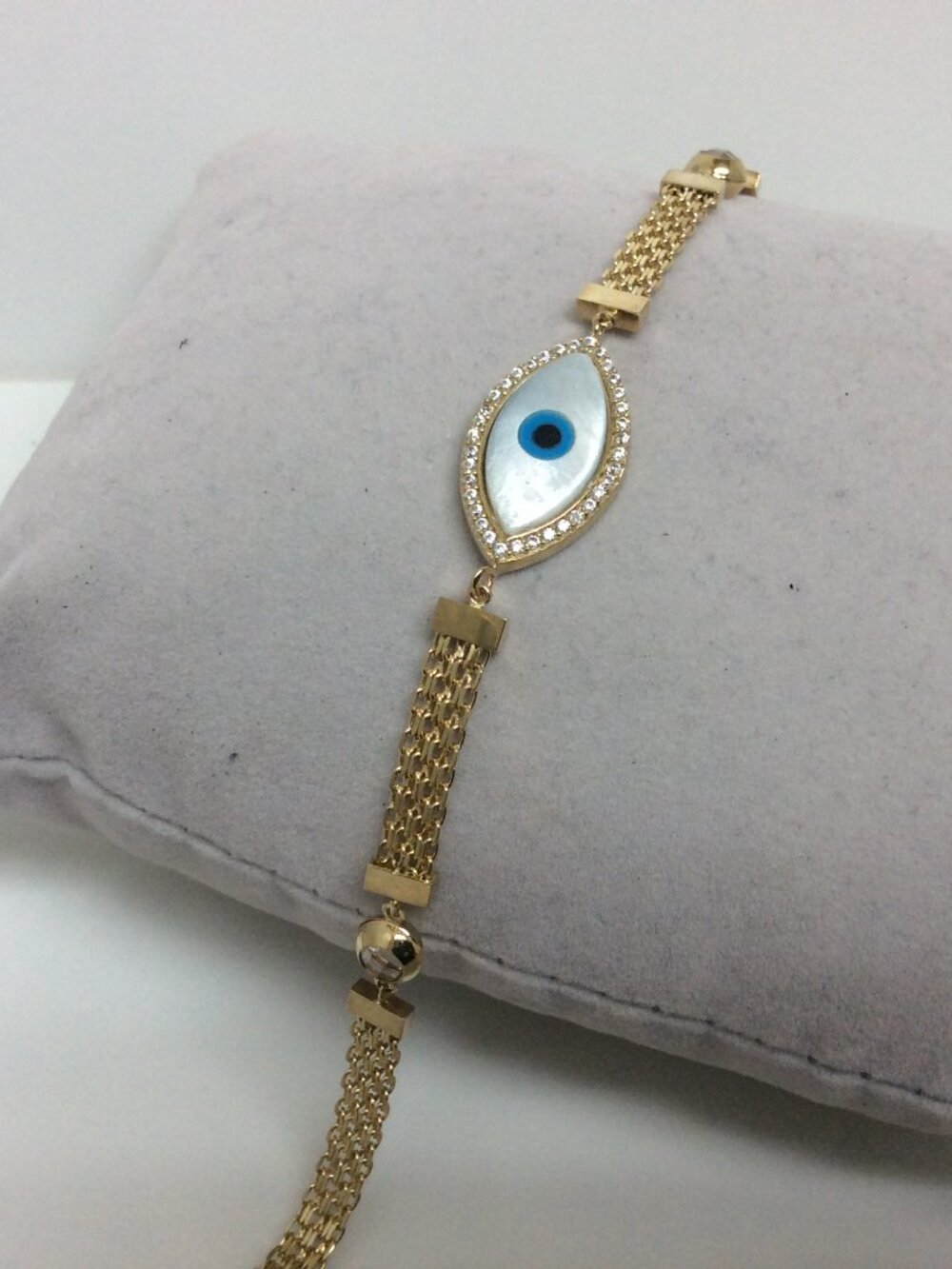 10K Yellow Real Gold Evil Eye Bismarck Bracelet Good Luck Protect  6.40gr  7 1/2